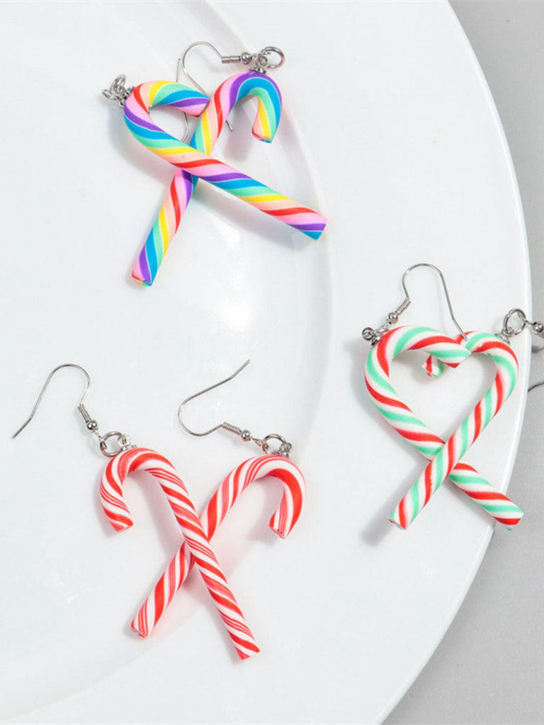 Orecchini con bastoncino di zucchero arcobaleno natalizio