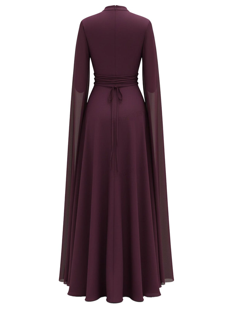 Abito lungo con maniche a mantella e lacci sulla schiena anni '80