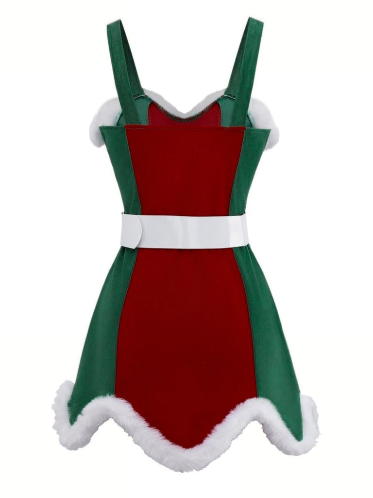 Completo di abiti natalizi in peluche rosso e verde anni '60