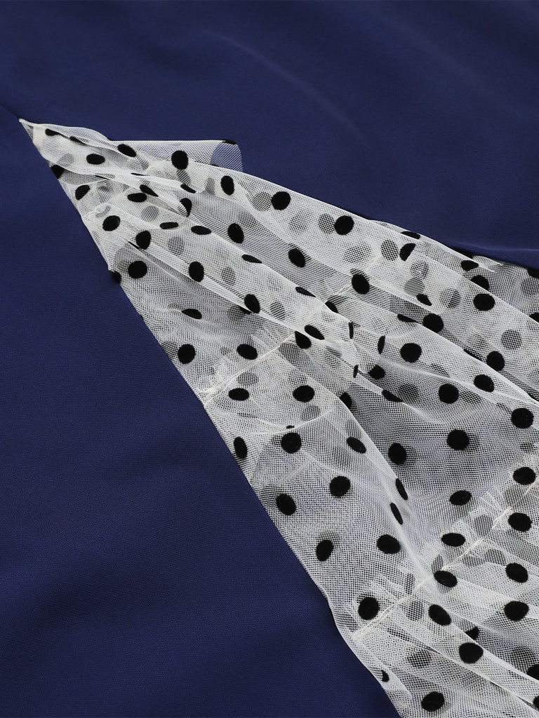 Abito a tubino pois patchwork blu scuro anni '60