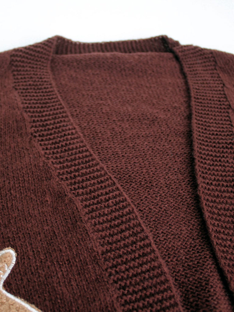 Cardigan corto in maglia di pan di zenzero natalizio marrone anni '60