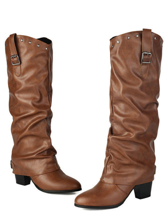 Stivali vintage con fibbia borchiata a metà polpaccio