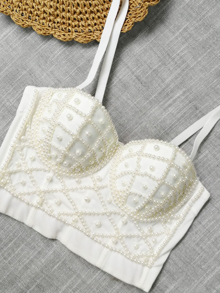 Corsetto in perle canotta a spina di pesce anni '80
