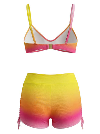Set Bikini Arancione Anni '60 Sfumato con Lacci e Pantaloncini