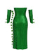 Completo con fascia multi-foglia e abito paillettes verde anni '70