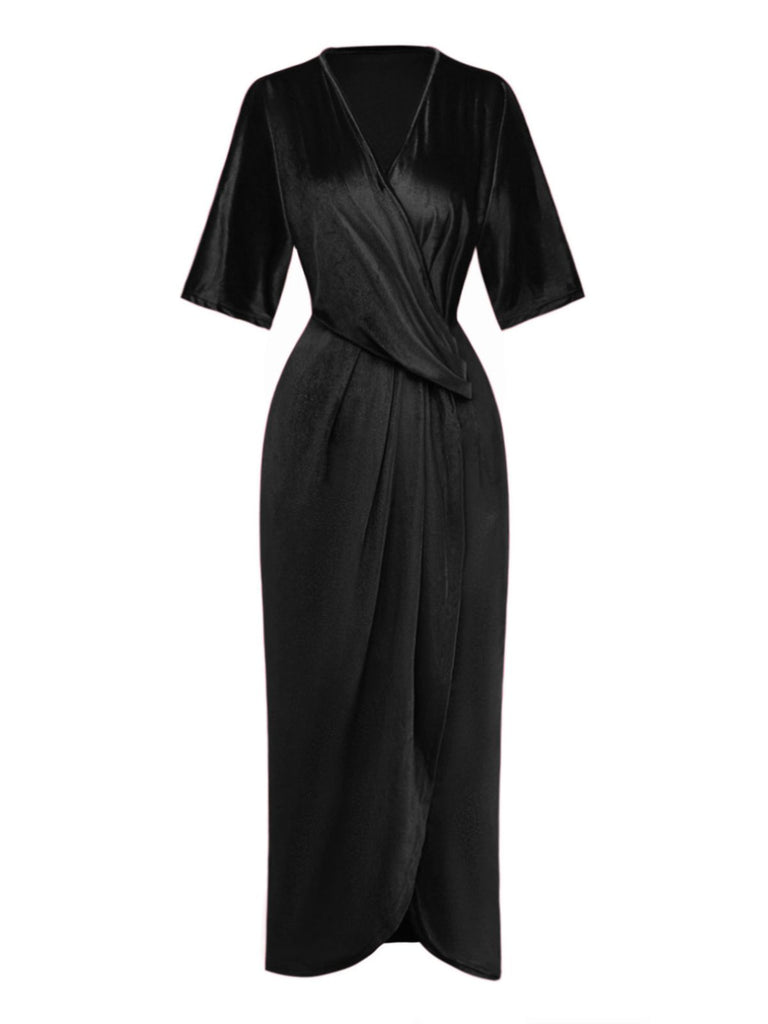 Abito in velluto a mezza manica tinta unita anni '60