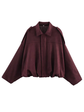 Giacca oversize in pelle scamosciata con risvolto anni '80