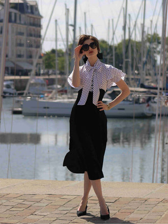 Abito da sirena con laccetti al collo nero anni '30