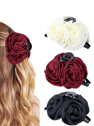 Fermaglio per capelli in raso con rose floreali 3D San Valentino