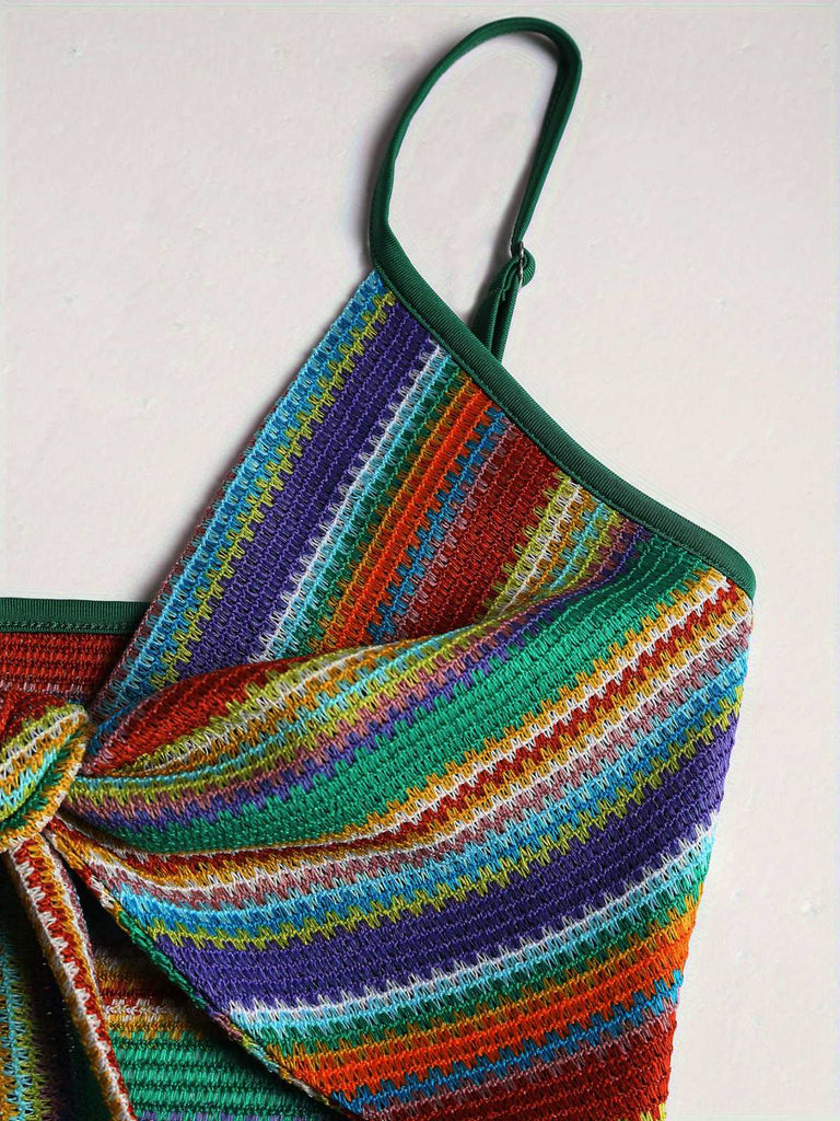Abito boho a righe con lacci colorate anni '70