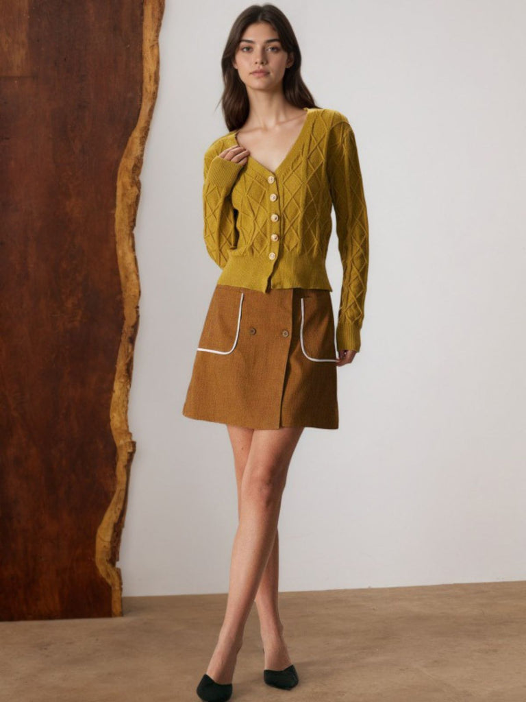 Gonna a trapezio a vita alta con tasche marrone anni '80