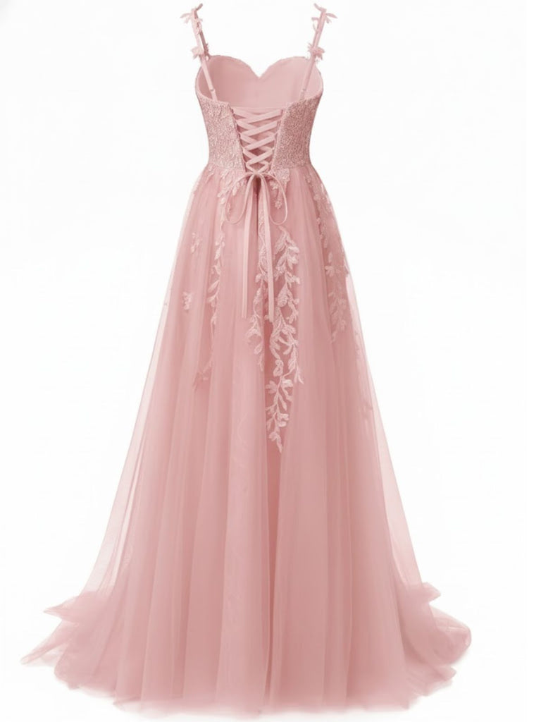 Abito lungo in tulle di pizzo con spalline sottili rosso anni '30