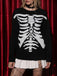 Maglione lavorato a maglia con scheletro Halloween nero anni '50