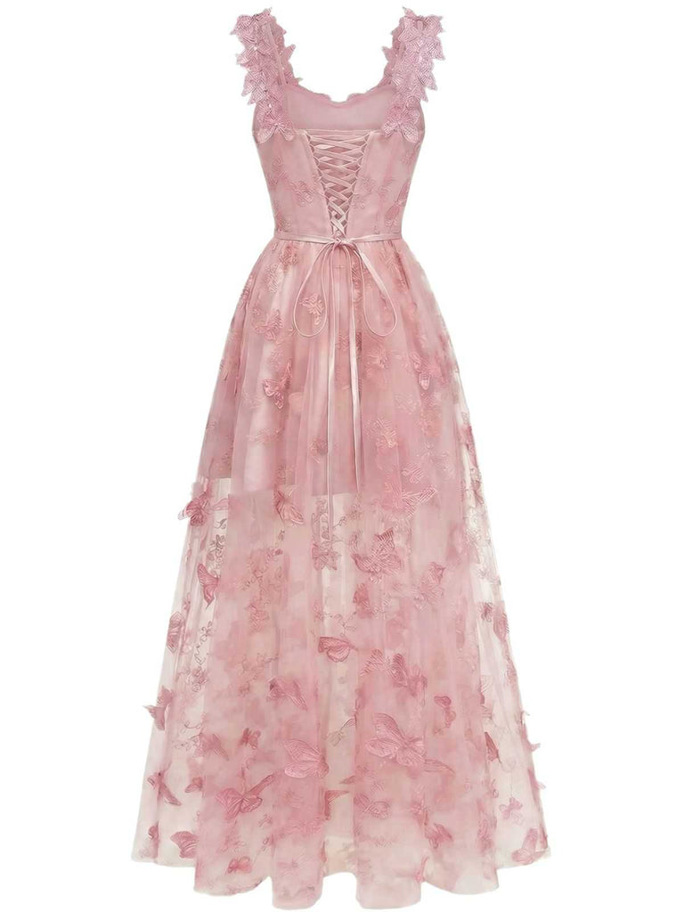 Abito lungo farfalle 3D in rete con spalline sottili anni '30