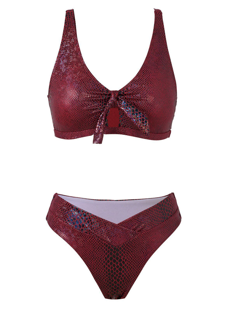 Bikini in pelle di serpente metallizzatacon laccetti anteriori anni '70