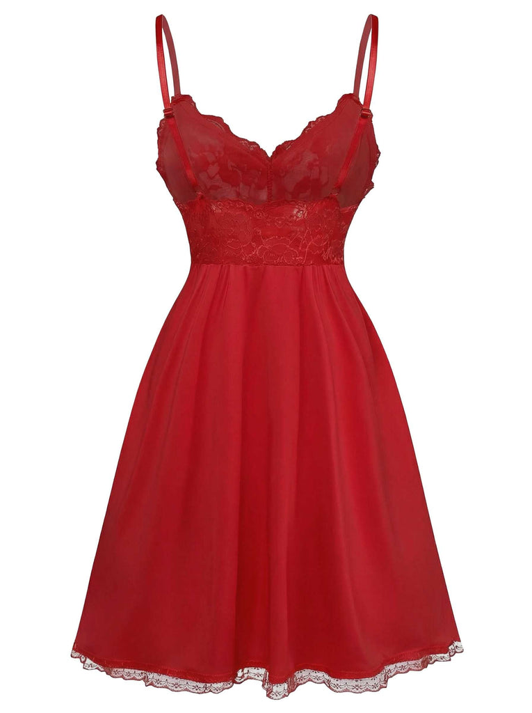 Camicia da notte con fiocco in pizzo e spalline sottili anni '40