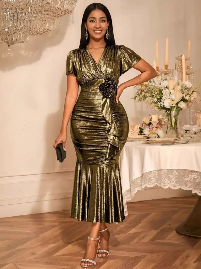 Abito a sirena con vita stretta floreale metallizzato anni '30