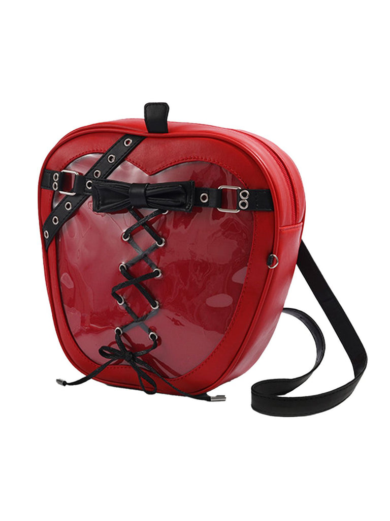 Borsa a tracolla gotico a forma di mela in pelle con fiocco