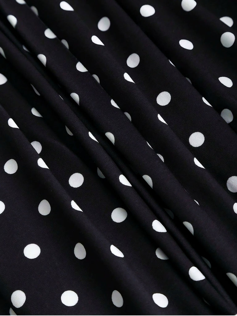 Tuta lunga in pizzo a pois con spalline nero anni '40