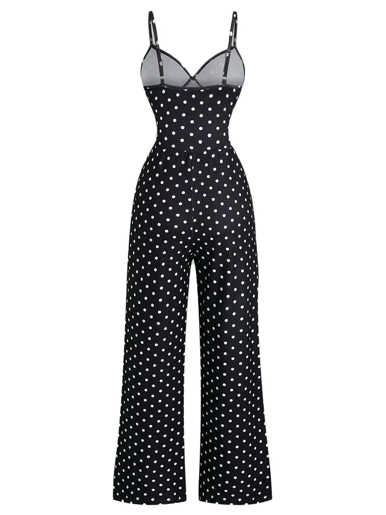 Tuta lunga in pizzo a pois con spalline nero anni '40