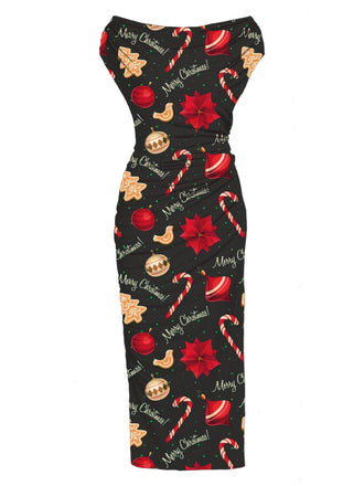 [Prevendita] Abito plissettato con maniche a pipistrello natalizio nero anni '60