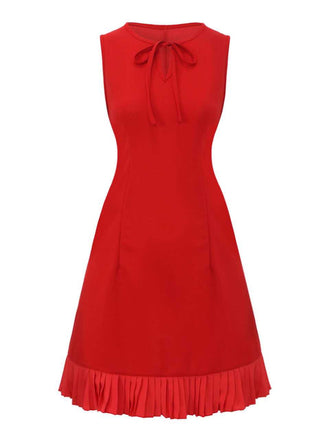 Abito senza maniche con fiocco sul collo e orlo arricciato rosso anni '60