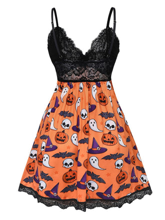 Pigiama in pizzo patchwork con stampa Halloween anni '60
