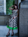 Abito in pizzo verde fluorescente a righe bianco nero anni '50