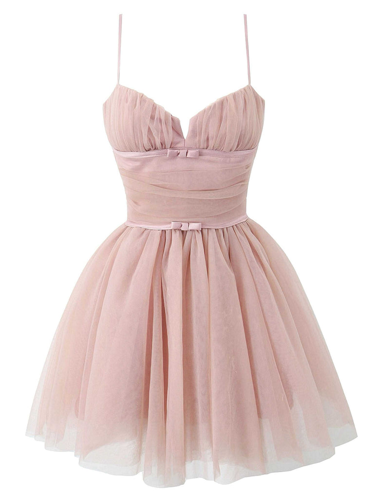 Abito in tulle con fiocco e spalline sottili anni '70