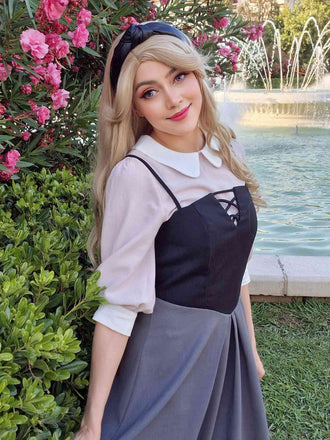 2PCS Camicetta rosa e abito grigio colorblock anni '40