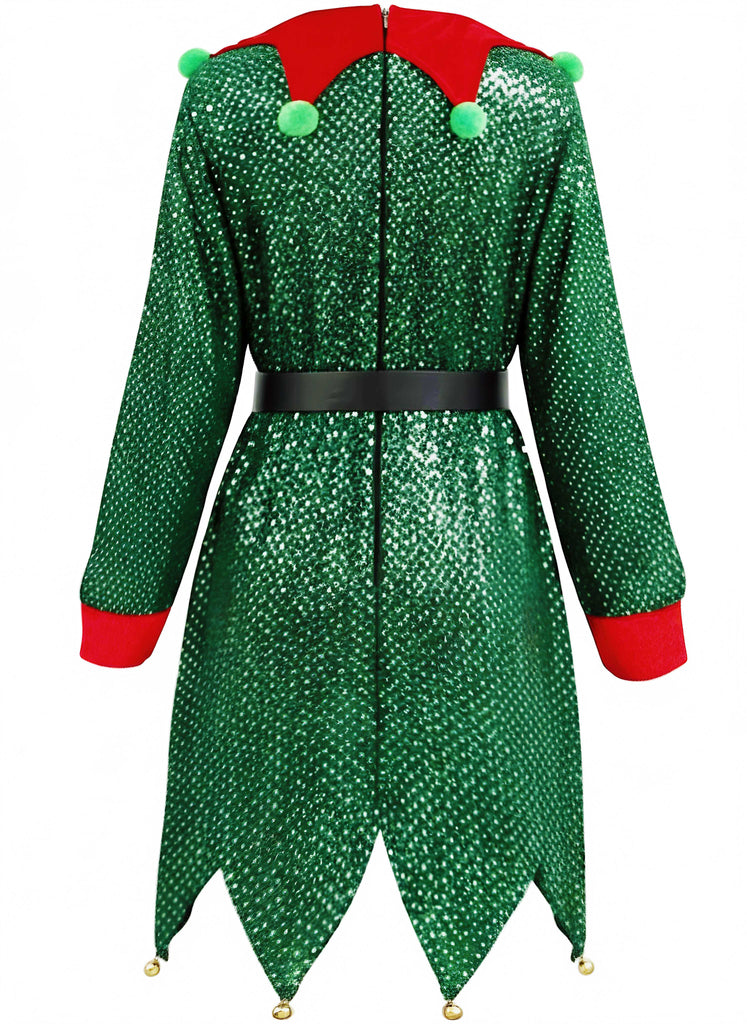 Costume da elfo natalizio con paillettes verde anni '50