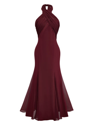 Abito convertibile senza spalline incrociato in chiffon tinta unita anni '30