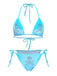 Bikini con teschio e strass in velluto blu anni '80