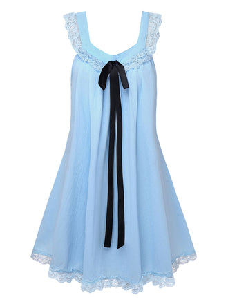 Abito babydoll in pizzo con fiocco sulla schiena anni '60