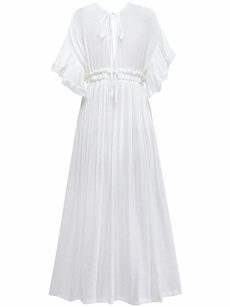 Copricostume da spiaggia in rayon slub con scollo a V anni '30