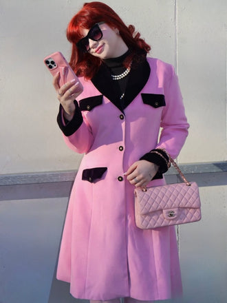 Cappotto in velluto con bottoni patchwork rosa anni '30