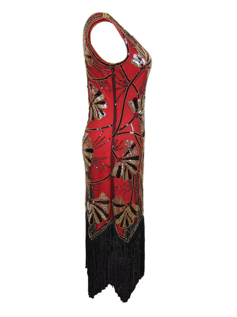 Abito flapper con scollo a V e perline e paillettes anni '20