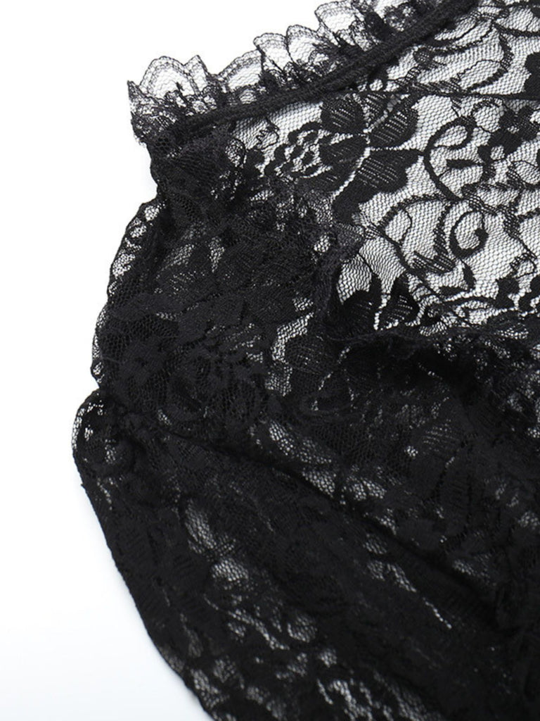 Top con maniche svasate in pizzo di Halloween nero anni '30