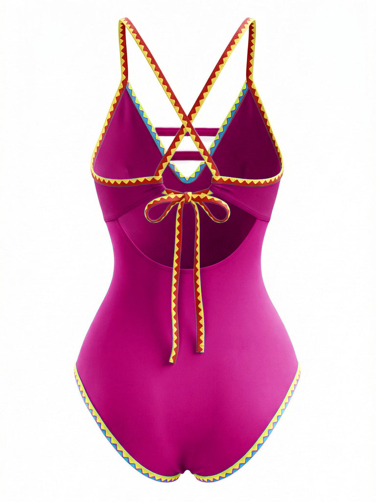 Costumi intero con spalline e cut-out color block anni '70