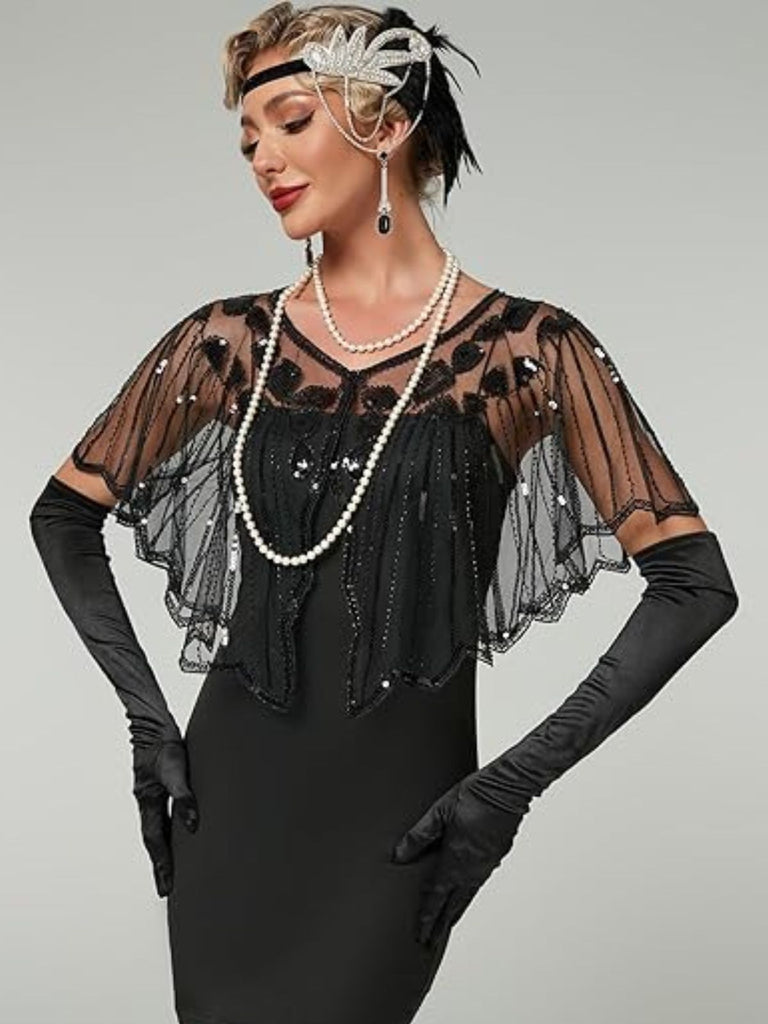 Mantella corta paillettes geometriche anni '20