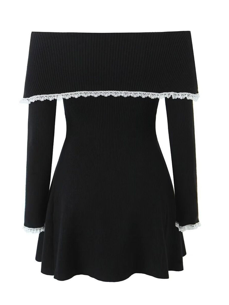 Abito in pizzo a maglia con spalle scoperte bianco anni '70