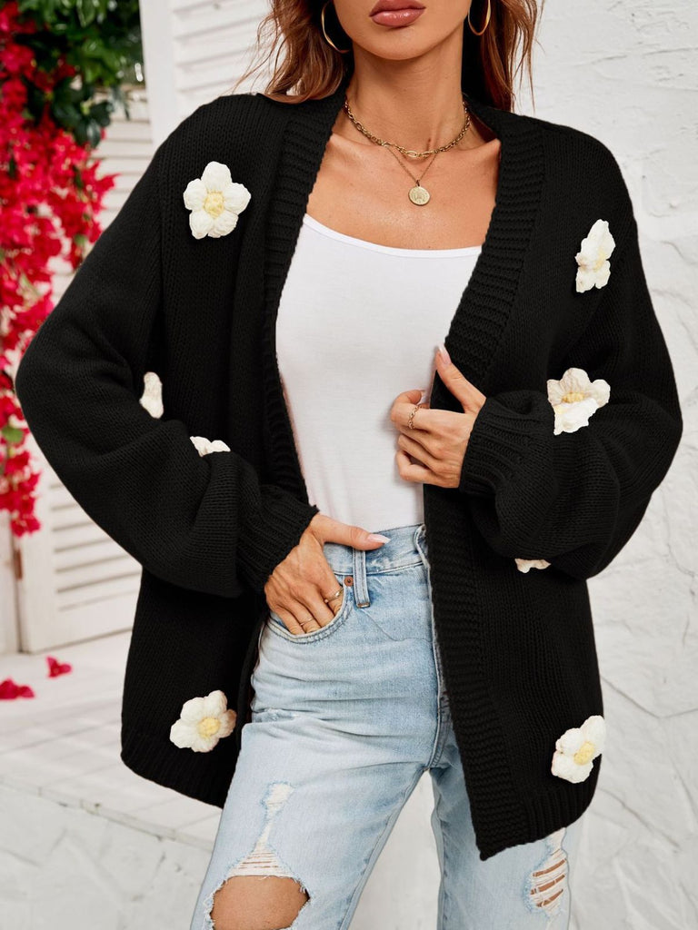 Cardigan a maglia con fiori 3D e maniche lunghe anni '30