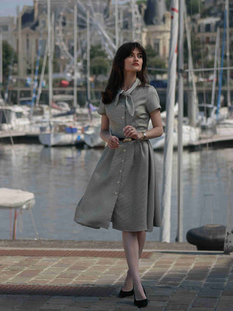 Abito piccolo plaid a quadri marrone anni '40