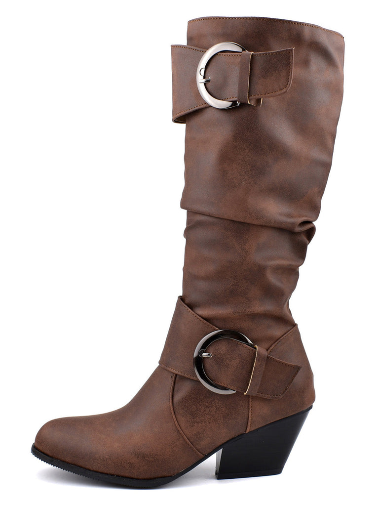 stivali alti cowboy in stile western con fibbia vintage