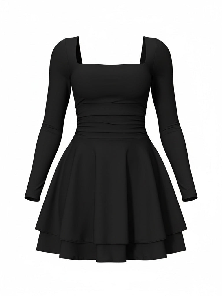 Abito aderente con scollo quadrato e maniche lunghe anni '80