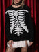 Maglione lavorato a maglia con scheletro Halloween nero anni '50
