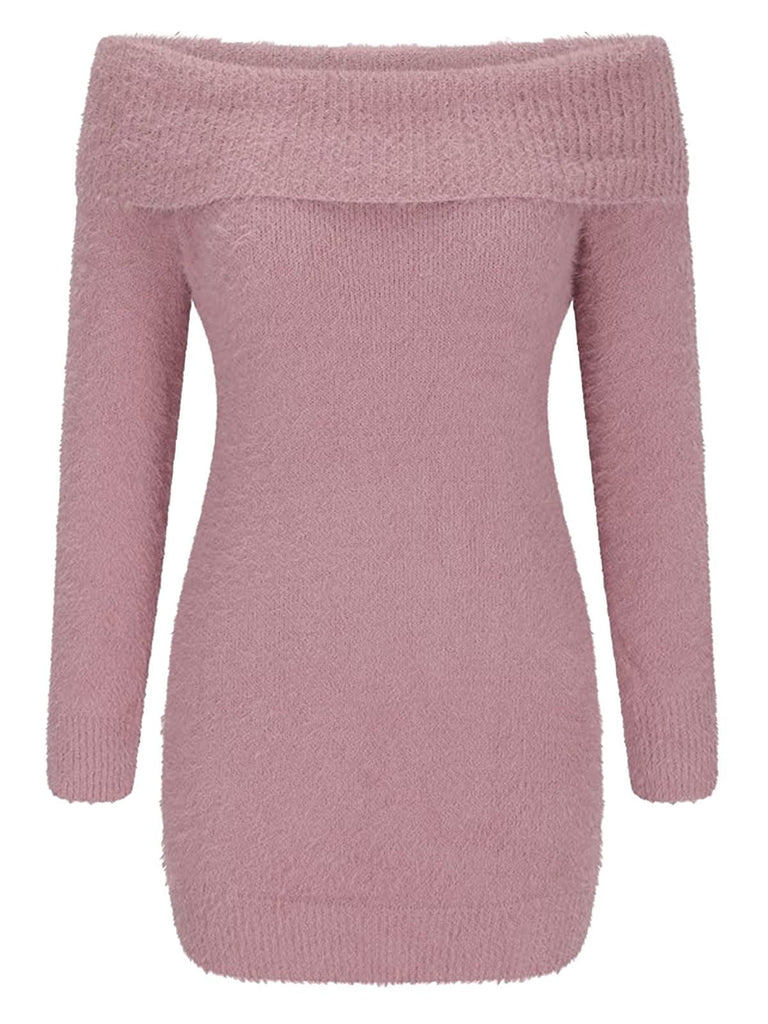 Abito in mohair con spalle scoperte e maniche lunghe anni '80