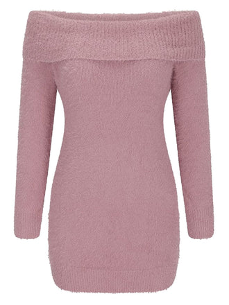 Abito in mohair con spalle scoperte e maniche lunghe anni '80