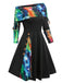 Abito a quadri a spalle scoperte e patchwork anni '50