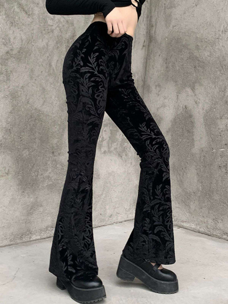 Pantaloni bootcut in velluto con stampa punk anni '80